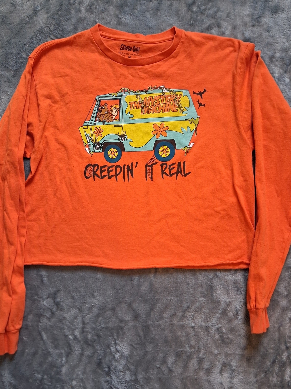 Scooby Doo Long Sleeve Tee Orange Creepin It Real Medium Crop Top Tshirt
